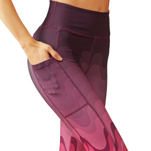 Ombre Pink Wavy leggings deep pockets capri high waist compression - Picture 3 of 6